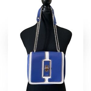 Nine West Blue and White Crossbody Shoulder Bag with Silver Hardware NWOT